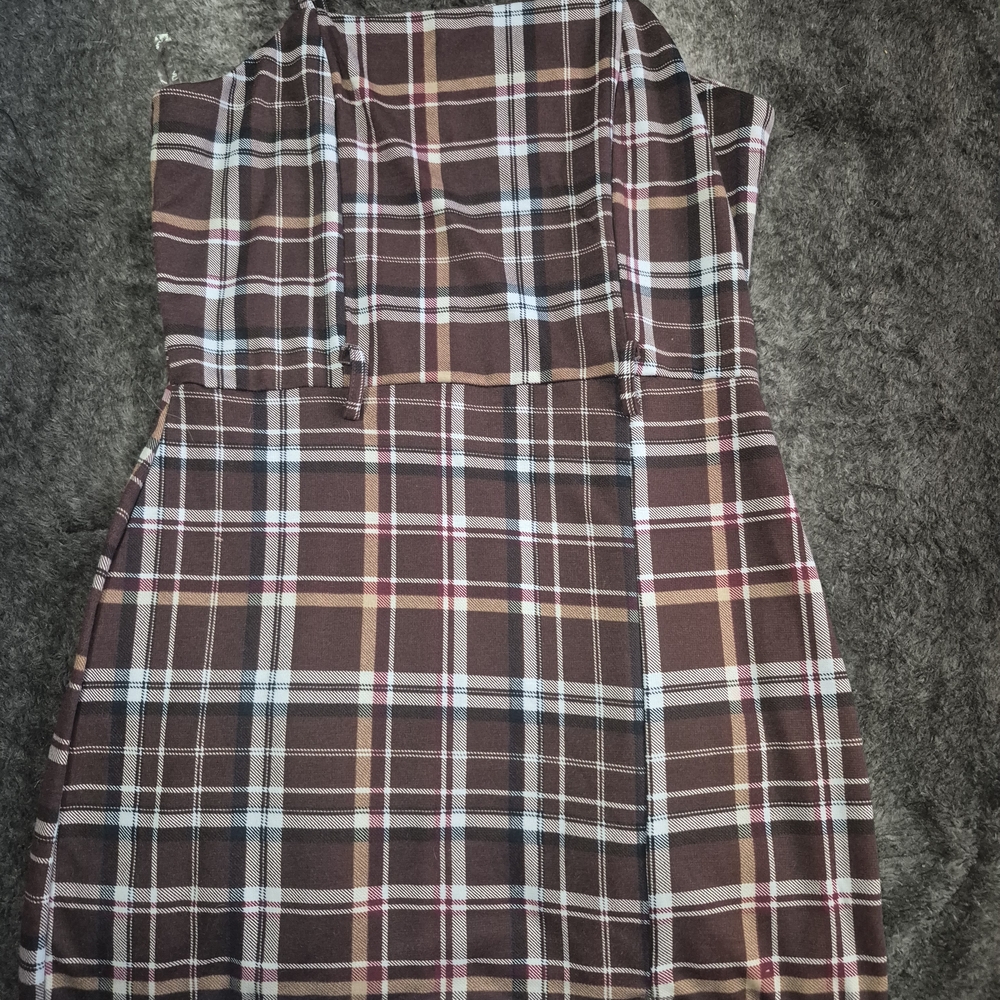Plaid Brown Sleeveless Dress